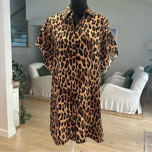 Alice + Olivia Jude Ruffle-Sleeve Leopard Shirtdress